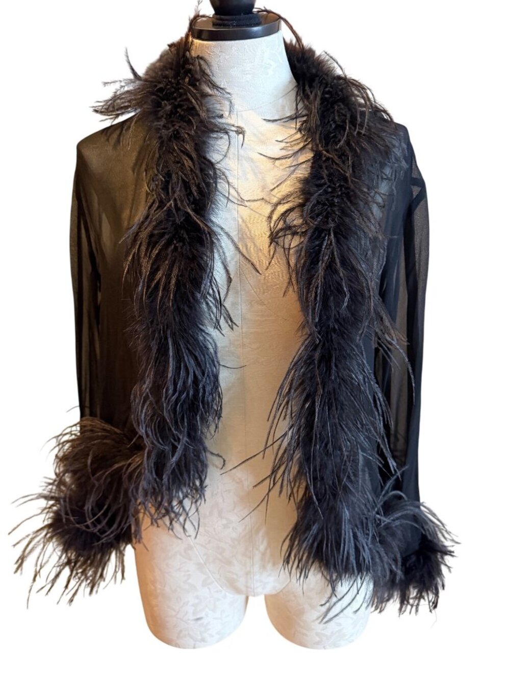 Maje Womens Feather Trim Transparent Voile Shirt Size Small Black Relaxed Party - Picture 2 of 12